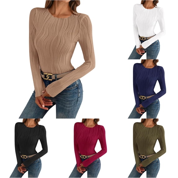Knit Top Long Sleeve Crew Neck Slim Fit Blouse Casual Elegant T Shirt Women Shirts Summer