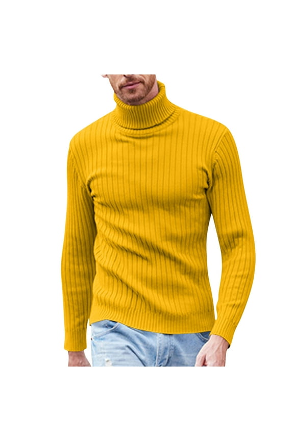 Knit Tops for Men Casual Sports Top Long Sleeved Turtleneck Sweater Solid Color Shirt Soft Warm Pullover Fitted Knitted Lightweight Ribbed Sweater Fashion Pullover Cozy Sweaters for Men