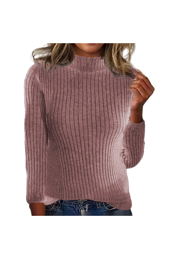 Knit Tops for Women, Comdrip Women Pullover Autumn Wool Knitted Jumper Plain Crew Neck Thin Long Sleeve Jumper Soft Knit Sweater Elegant Wool Pullover Women Pullover Sweaters for Women Pink M
