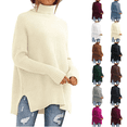thumbnail image 1 of Knit Tops for Women Oversized Ribbed Turtleneck Batwing Sleeve Side Slit Hem Loose Fall Warm Soft Knit Long Length Tunic Sweater Casual Everyday Oversized Pullover Beige 2XL, 1 of 6