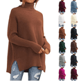 thumbnail image 1 of Knit Tops for Women Oversized Ribbed Turtleneck Batwing Sleeve Side Slit Hem Loose Fall Warm Soft Knit Long Length Tunic Sweater Casual Everyday Oversized Pullover Coffee M, 1 of 5