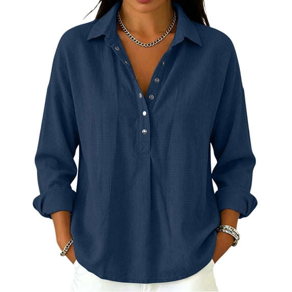 Knit Tops for Women 3/4 Sleeve T-Shirts V Neck Button Up Collared Shirts 2026 Loose Fit Plain Work Blouses