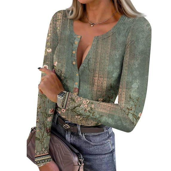 Knit Tops for Women Henely Neck Button Down Ribbed Shirts Casual Slim Fit Stretch Blouse Tee