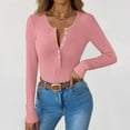 thumbnail image 1 of Knit Tops for Women Henely Neck Button Down Ribbed Shirts Casual Slim Fit Stretch Blouse Tee, 1 of 6