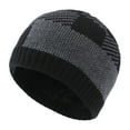 thumbnail image 1 of Knit Winter Beanies, CQXIDFH Plaid Knitted Fleece Lined Hat, Thickened Ear Protection Beanie, Warm Outdoor Winter Headwear for Men Women, Sun Hats (Black, One Size), 1 of 4