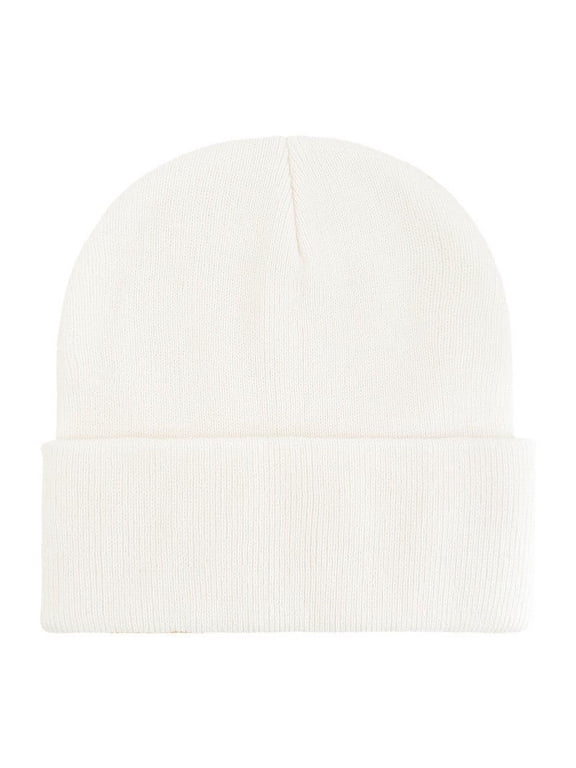 Knit Winter Hat Stretchy Beanie Cap, Soft Acrylic Slouchy Skull Cap for Women Men, Warm Cuffed Hat for Outdoor Sports(White-B)