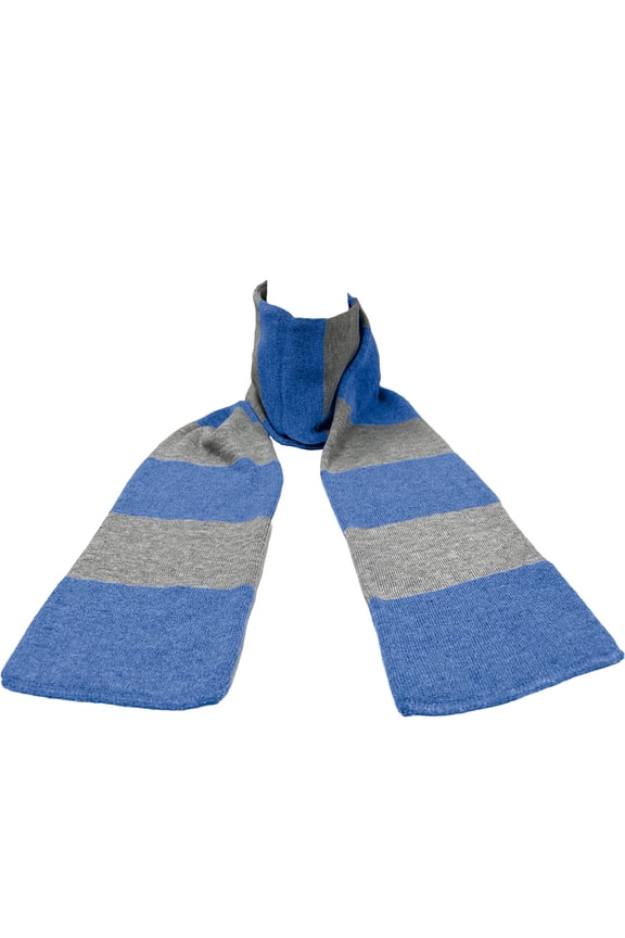 Knit Winter Rugby Striped Scarf for Men & Women - Stay Warm & Stylish (Heather Royal/ Heather Grey) -1 Pack