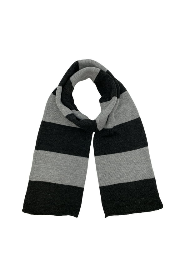 Knit Winter Rugby Striped Scarf for Men & Women - Stay Warm & Stylish (Heather Black/ Heather Grey) -1 Pack