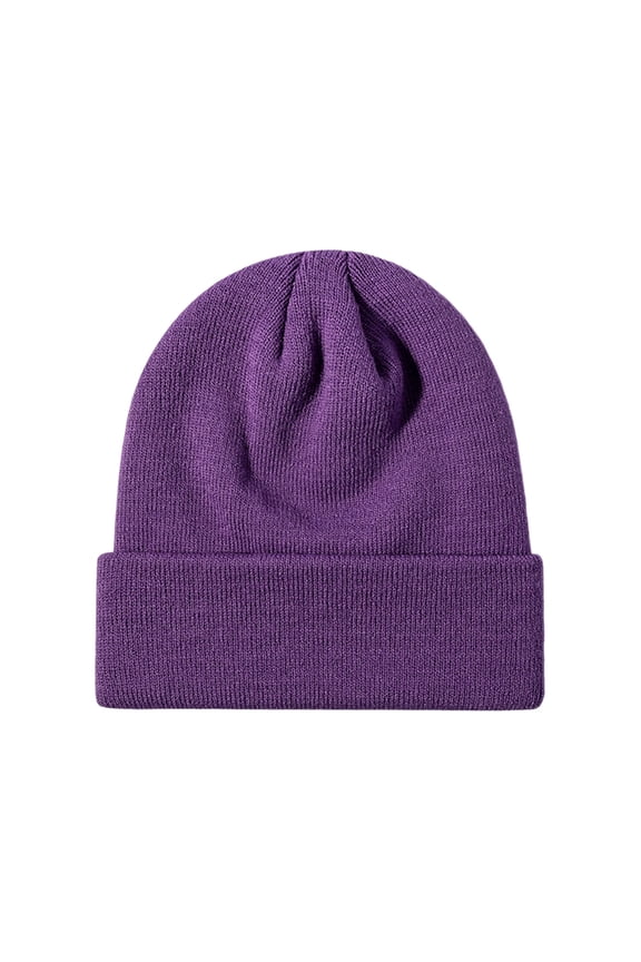 Hat Ensemble for Everyday Leisure Knit Winter Warm Cap with Thickened Ribbed Cuffless Roll Brim for Cold Weather Outdoors, Purple