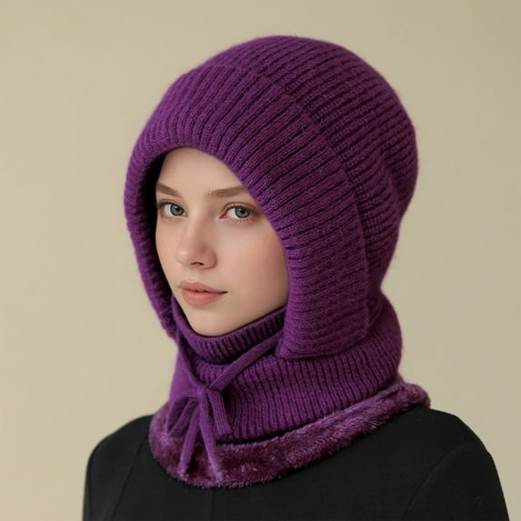 Knit Women Winter Hats for Women Winter Face Mask Ski Mask for Men and Women Warm Face Cover Neck Warmer Dark Purple One Size
