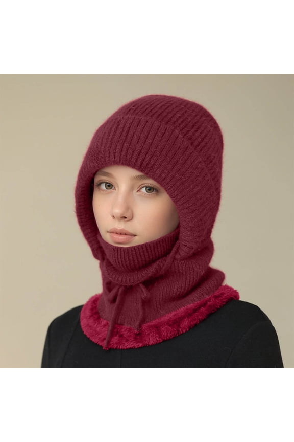 Knit Women Winter Hats for Women Winter Face Mask Ski Mask for Men and Women Warm Face Cover Neck Warmer Red One Size