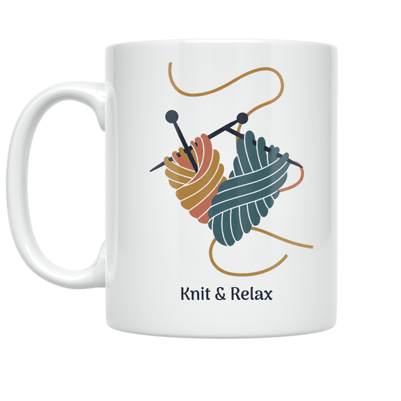Knit and Relax Yarn Design - Knitting Enthusiast - 11 oz Ceramic Coffee Mug
