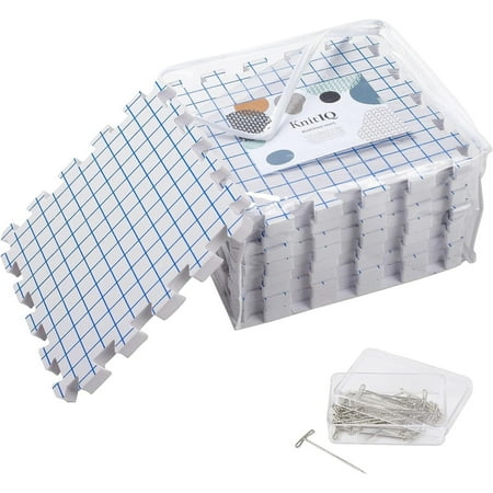 Blocking Mats for Knitting - KnitIQ Extra Thick Blocking Boards for Crochet Projects with Gridlines - 100 T-Pins and Storage Bag Included for Knitting Supplies - Standard Mat Set - Pack of 9