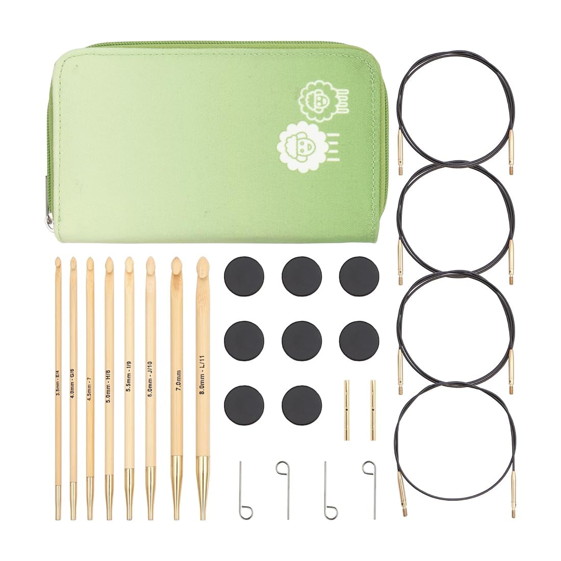 KnitPro Crochet Hook Set Bamboo Tunisian Interchangeable (3.50-8.00mm) - Versatile for All Your Crochet Creations, 13cm