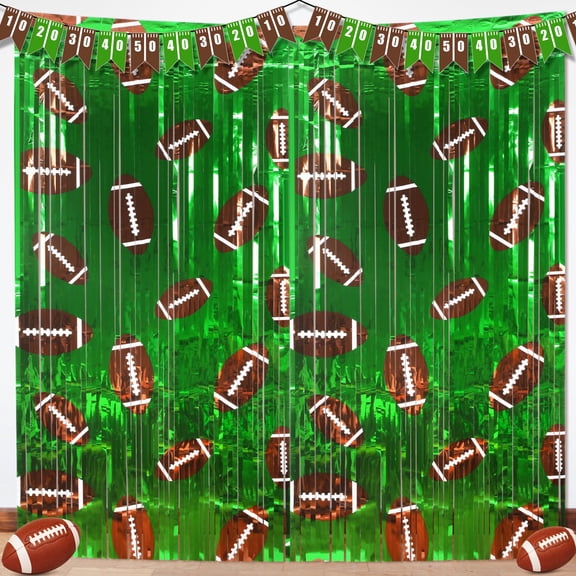 Knitgrip 4 Pack Football Party Decorations Photo Props 3.3x6.6 ft Football Foil Fringe Curtain Backdrop Birthday Party Decorations Sports Background C113