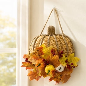 Knitgrip Thanksgiving Fall Table Cornucopia Centerpiece Autumn Table Centerpiece Pumpkin Maple Leaves Harvest Cornucopia Basket Decoration for Fall Dining Decor
