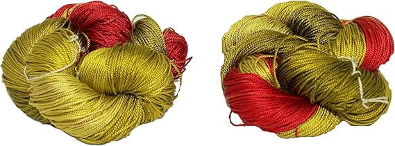 Knitsilk 3 Ply 100% Mulberry Silk Lace Weight Yarn | Perfect for Knitting & Crocheting and Weaving | Fine Quality Silk Yarn for Luxurious Creating Projects.(50Gm–260Yards, Olive&Red) (Pack of 2)