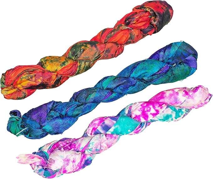 Knitsilk Assorted Sari Silk Ribbon Yarn Pack of 3 | Recycled Silk ...