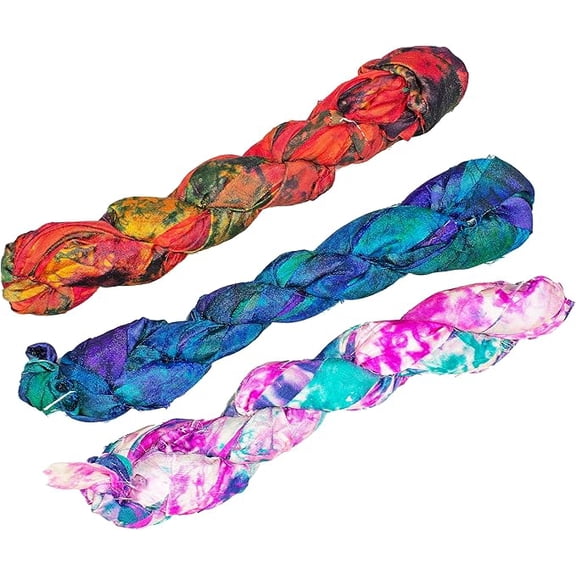Knitsilk Assorted Sari Silk Ribbon Yarn Pack of 3 | Recycled Silk Ribbons for Knitting, Crochet, and Jewelry Making | Soft and Sustainable Handmade ( 25 yards,100 gm)