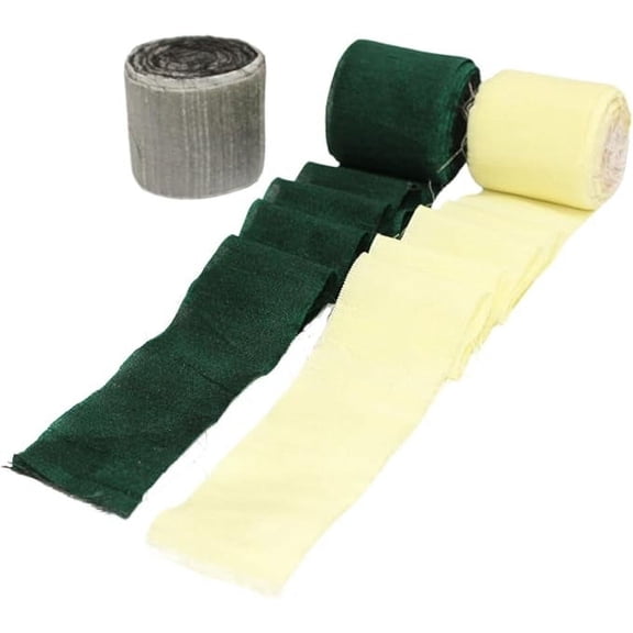 Knitsilk Luxurious Dupioni Satin Ribbon yarn (1.5 "x 7yds x 3count), green & brown Ribbon Set for Gift Wrapping, Decorating Bouquet Wrap, Wedding Invitation and Crafts.