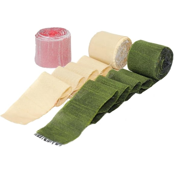 Knitsilk Luxurious Dupioni Satin Ribbon yarn (1.5 "x 7yds x 3count), green & cream Ribbon Set for Gift Wrapping, Decorating Bouquet Wrap, Wedding Invitation and Crafts.