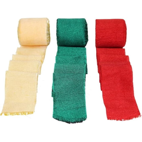 Knitsilk Luxurious Dupioni Satin Ribbon yarn (1.5 "x 7yds x 3count), green & red Ribbon Set for Gift Wrapping, Decorating Bouquet Wrap, Wedding Invitation and Crafts.