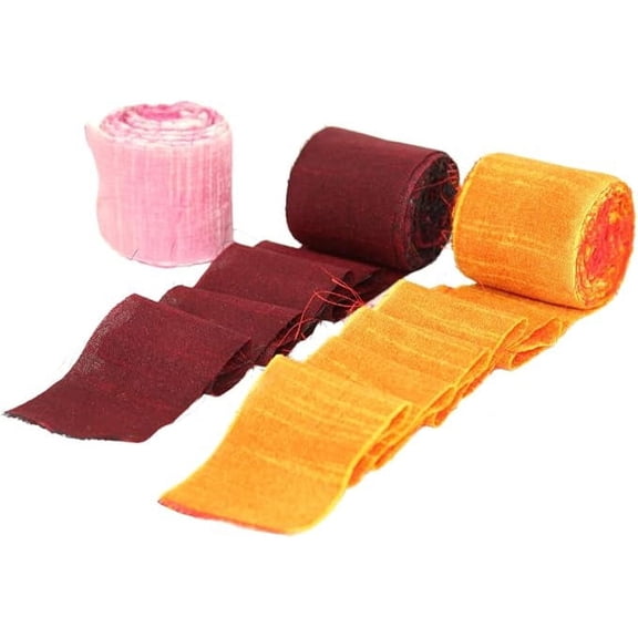 Knitsilk Luxurious Dupioni Satin Ribbon yarn (1.5 "x 7yds x 3count), yellow & red Ribbon Set for Gift Wrapping, Decorating Bouquet Wrap, Wedding Invitation and Crafts.