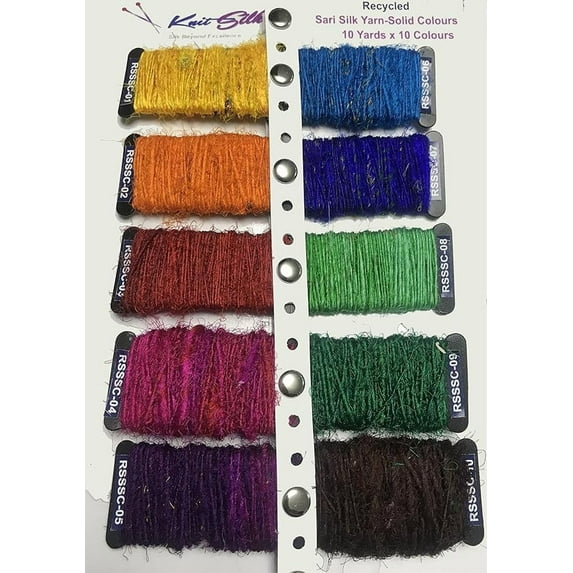 Knitsilk Mini Silk Yarn Pack | Recycled Sari Silk Yarn Pack | 10 Colours of 10 Grams | Assorted Silk Yarn Bundle | Silk Yarn Starter kit