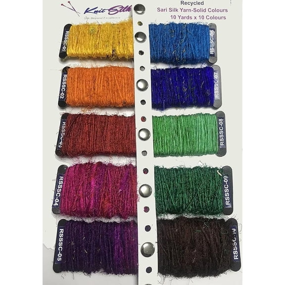 Knitsilk Mini Silk Yarn Pack | Recycled Sari Silk Yarn Pack | 10 Colours of 10 Grams | Assorted Silk Yarn Bundle | Silk Yarn Starter kit