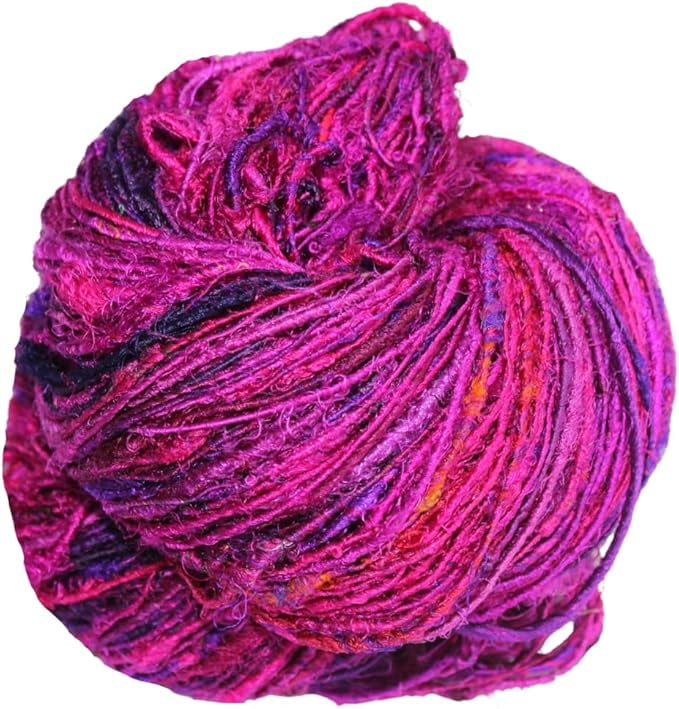 Knitsilk PREMIUM Recycled Sari Silk Yarn - Magenta shade 160 Yards | Good for Knitting, Crocheting and Jewelry Making, Pack of 2