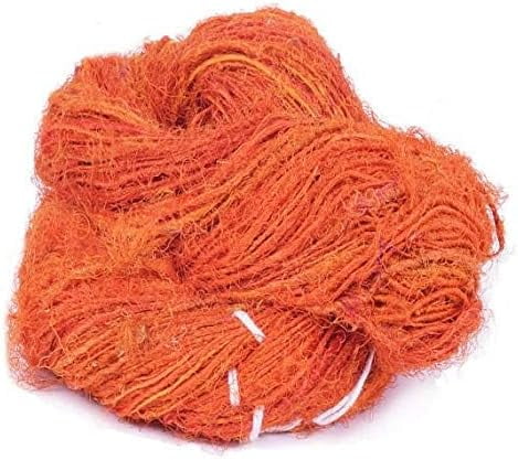 Knitsilk PREMIUM Recycled Sari Silk Yarn - Orange shade 160+ Yards, 100 gm | Good for Knitting, Crocheting and Jewelry Making