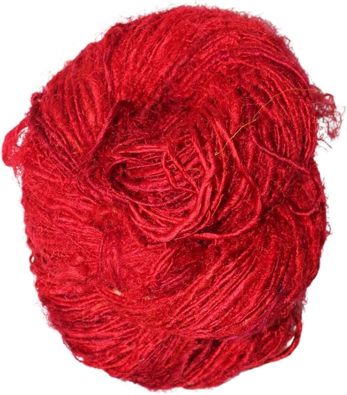 Knitsilk Premium Recycled Sari Silk Yarn - Red Shade 165 Yards, 100 gms | Good for Knitting, Crocheting and Jewelry Making(Pack of 2)