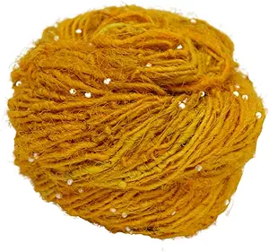 Knitsilk Recycled Sari Silk Beads Yarn - Yellow, 80+ Yards, 100g x 2 Count | 200 Grams | Eco-Friendly Handcrafted Material for Knitting, Crochet, and & Weaving