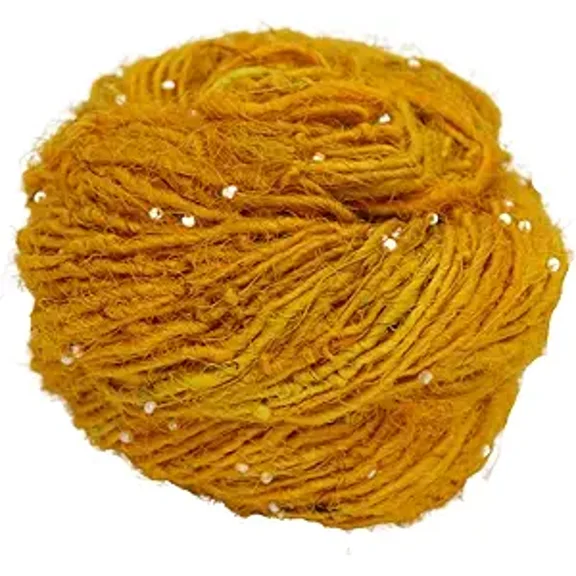Knitsilk Recycled Sari Silk Beads Yarn - Yellow, 80+ Yards, 100g x 2 Count | 200 Grams | Eco-Friendly Handcrafted Material for Knitting, Crochet, and & Weaving