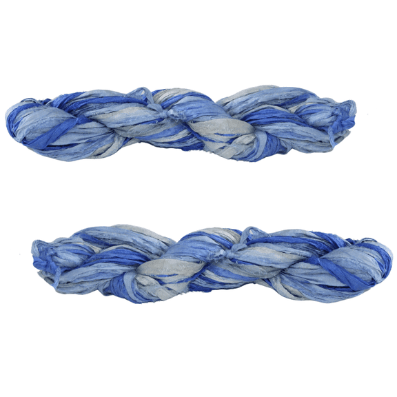 Knitsilk Recycled Sari Silk Ribbon Yarn |Best for Crochet, Knitting and Jewelry Making |Sustainable and Unique Texture Ribbon Yarn |50 GMS-30Yards-Blue Ombre, Pack of 1|
