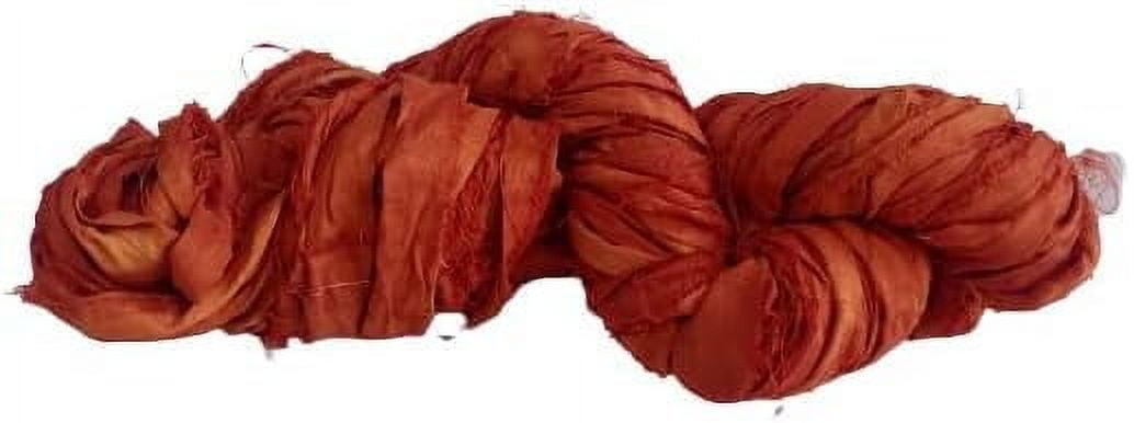 Knitsilk Recycled Sari Silk Ribbon Yarn|Best for Crochet, Knitting, and Embroidery |Sustainable and Unique|50 GMS-30Yards-Burnt orange|Pack of 3