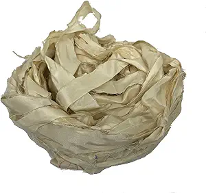 Knitsilk Recycled Sari Silk Ribbon Yarn|Best for Crochet, Knitting, and Embroidery |Sustainable and Unique|50 GMS-30Yards-Ivory|Pack of 3