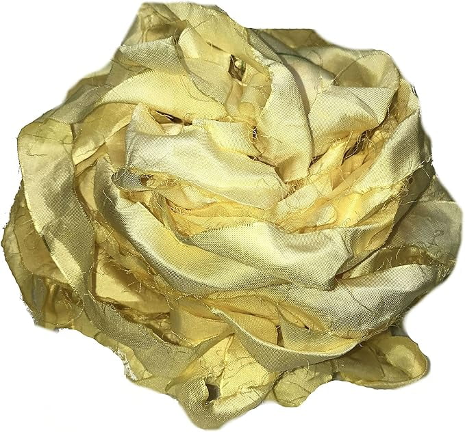 Knitsilk Recycled Sari Silk Ribbon Yarn|Best for Crochet, Knitting, and Embroidery |Sustainable and Unique|50 GMS-30Yards-Lemon|Pack of 3