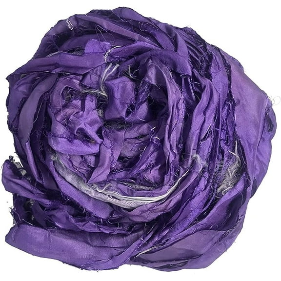 Knitsilk Recycled Sari Silk Ribbon Yarn|Best for Crochet, Knitting, and Embroidery |Sustainable and Unique|50 GMS-30Yards-Purple|Pack of 1
