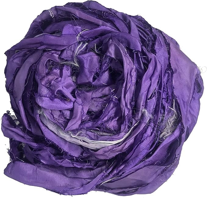 Knitsilk Recycled Sari Silk Ribbon Yarn|Best for Crochet, Knitting, and Embroidery |Sustainable and Unique|50 GMS-30Yards-Purple|Pack of 3