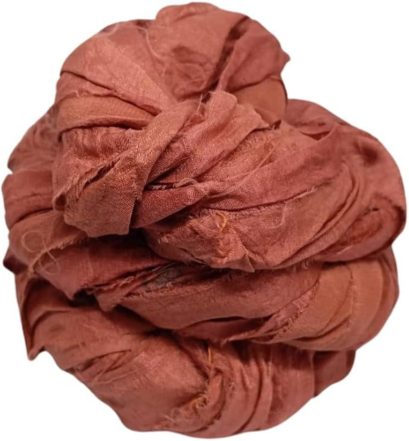 Knitsilk Recycled Sari Silk Ribbon Yarn|Best for Crochet, Knitting, and Embroidery |Sustainable and Unique|50 GMS-30Yards-Rust| Pack of 3