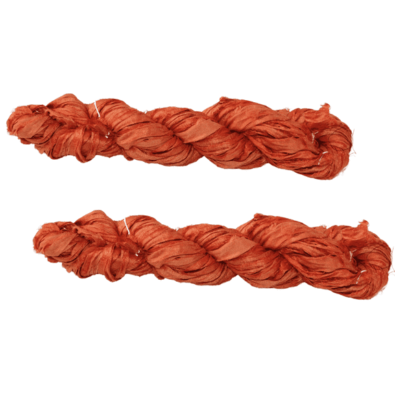 Knitsilk Recycled Sari Silk Ribbon Yarn-Super Bulky Yarn|Best for Crochet, Knitting, and Embroidery and Jewelry Making |Sustainable and Unique Texture Ribbon Yarn|50 GMS-30Yards-Orange, Pack of 2