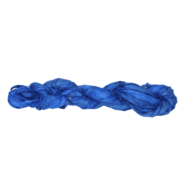 Knitsilk Recycled Sari Silk Ribbon Yarn-Super Bulky Yarn|Best for Crochet, Knitting, and Embroidery and Jewelry Making |Sustainable and Unique Texture Ribbon Yarn|50 GMS-30Yards-Blue,Pack of 1