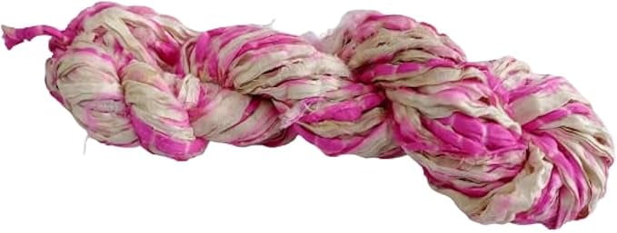 Knitsilk Recycled Shibori Sari Silk Ribbon Yarn- Great for Rug Making, Crochet, Knitting, Embroidery, and Jewelry Making |50 GMS-30 Yards-Light Pink | C42