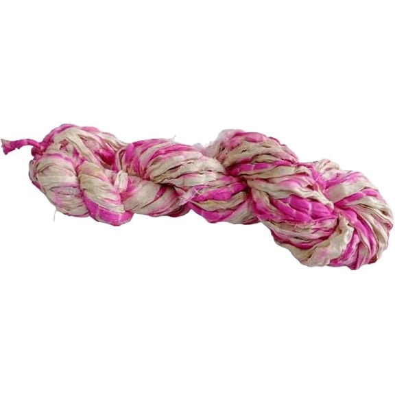 Knitsilk Recycled Shibori Sari Silk Ribbon Yarn- Great for Rug Making, Crochet, Knitting, Embroidery, and Jewelry Making |50 GMS-30 Yards-Light Pink | C42