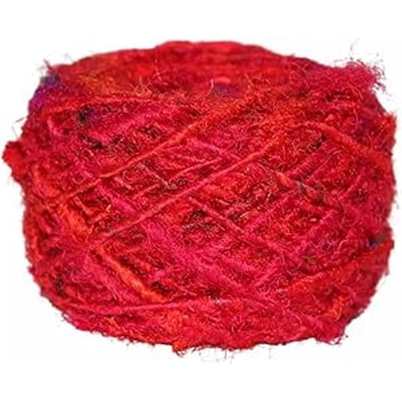 Knitsilk Regular Recycled Sari Silk Yarn - Red (100 Grams, 50-70 Yards) Soft Silk, Eco-Friendly Yarn, Knitting, Jewelry Making, Unique Craft Supplies