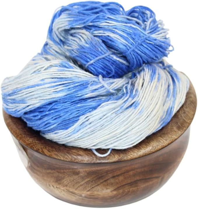 Knitsilk Top Yarn-Mulberry Silk Roving Yarn in Shades of Blue White | Hand Tie & Die | 225++ Yards carded Pure Silk (Echoes of The Ocean) (Pack of 2) (200 Gram)