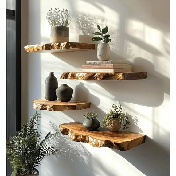 KnittWorld Floating Shelves Live Edge Shelf Teak Wood Hanging Book for Bedroom, Living Room, Kitchen, Wood Wall Décor