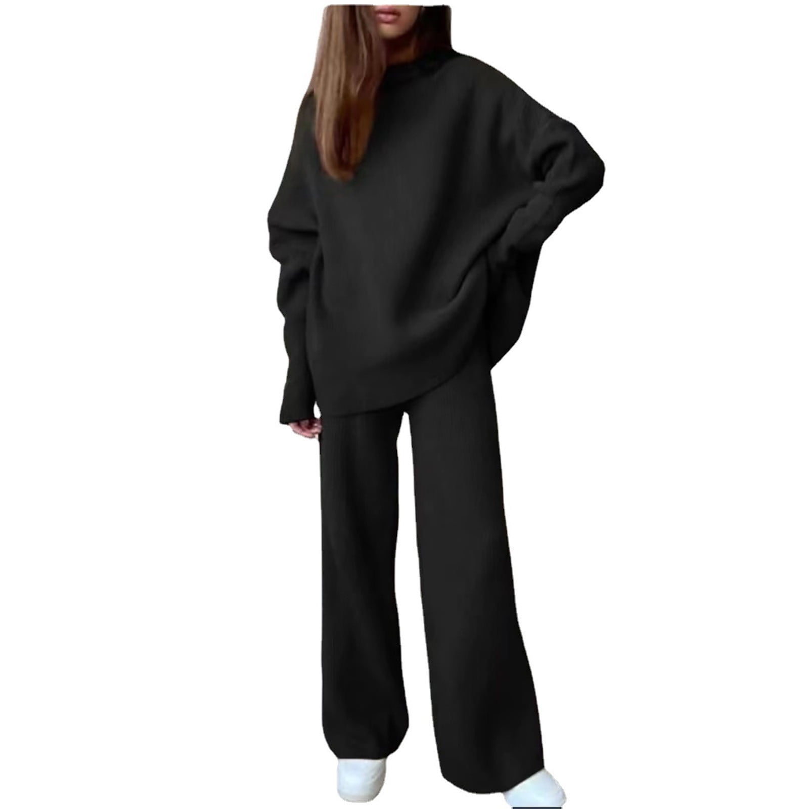 Knitted Piece Outfits for Women Casual Loose Long Sleeve Crew