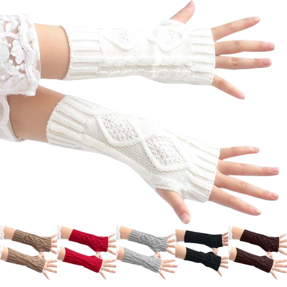 Knitted Arm Warmers Gloves Winter Long Fingerless Gloves Thumb Hole Gloves Mittens for Women and Men